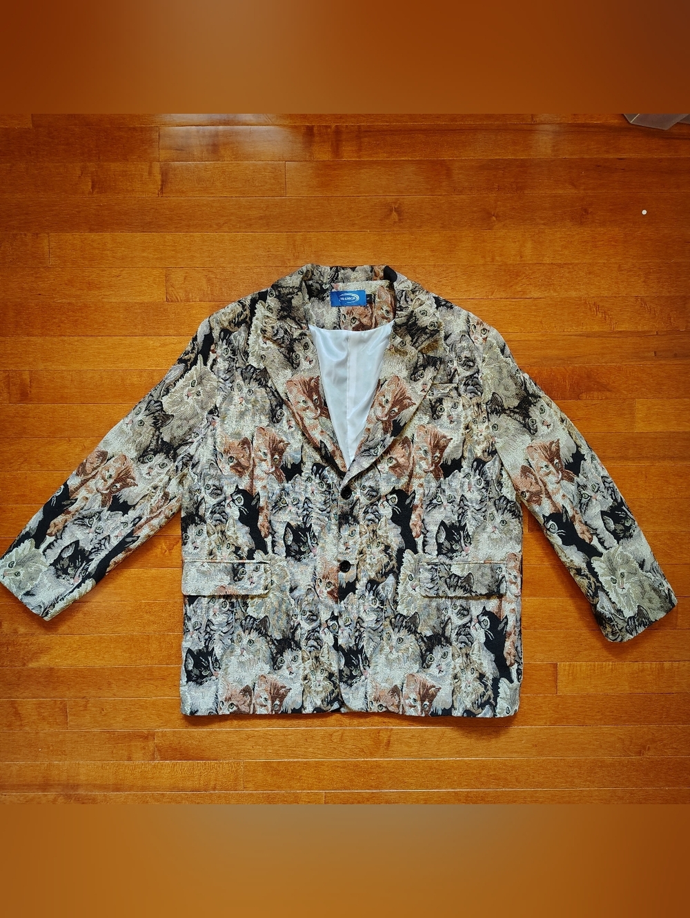INS ERROR Cat Woven Tapestry Blazer Jacket Streetwear Art to Wear - Men's Large - Picture 2 of 10